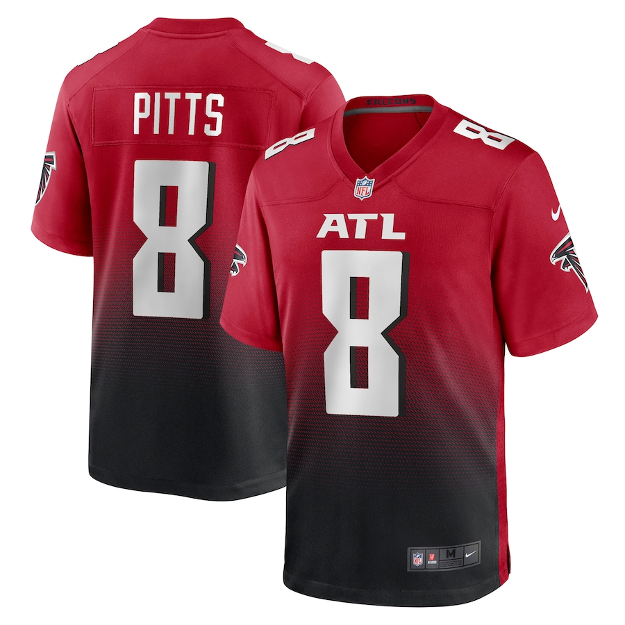 Custom Mens Atlanta Falcons 8 Kyle Pitts Nike Red 2021 NFL Draft First Round Pick Alternate Player Game Jersey